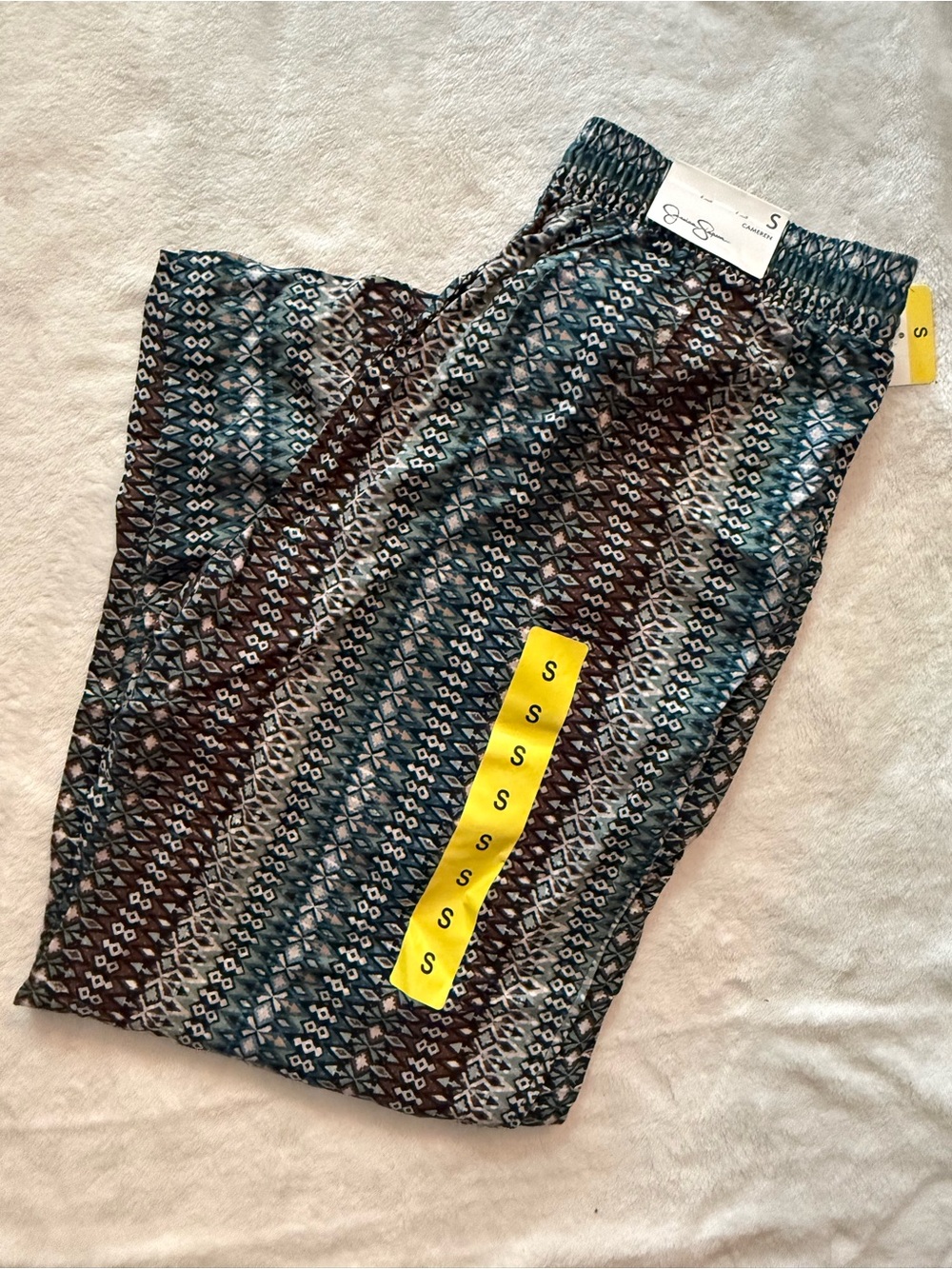 Jessica Simpson Wide-Leg Pull-On Pants in Blue and Brown Geometric Print